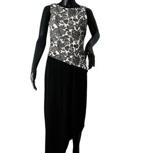 Arianna by Rachel Kaye Maxi Overlay Sequin Hi/Low Floral Black/White/Dress Sz 6